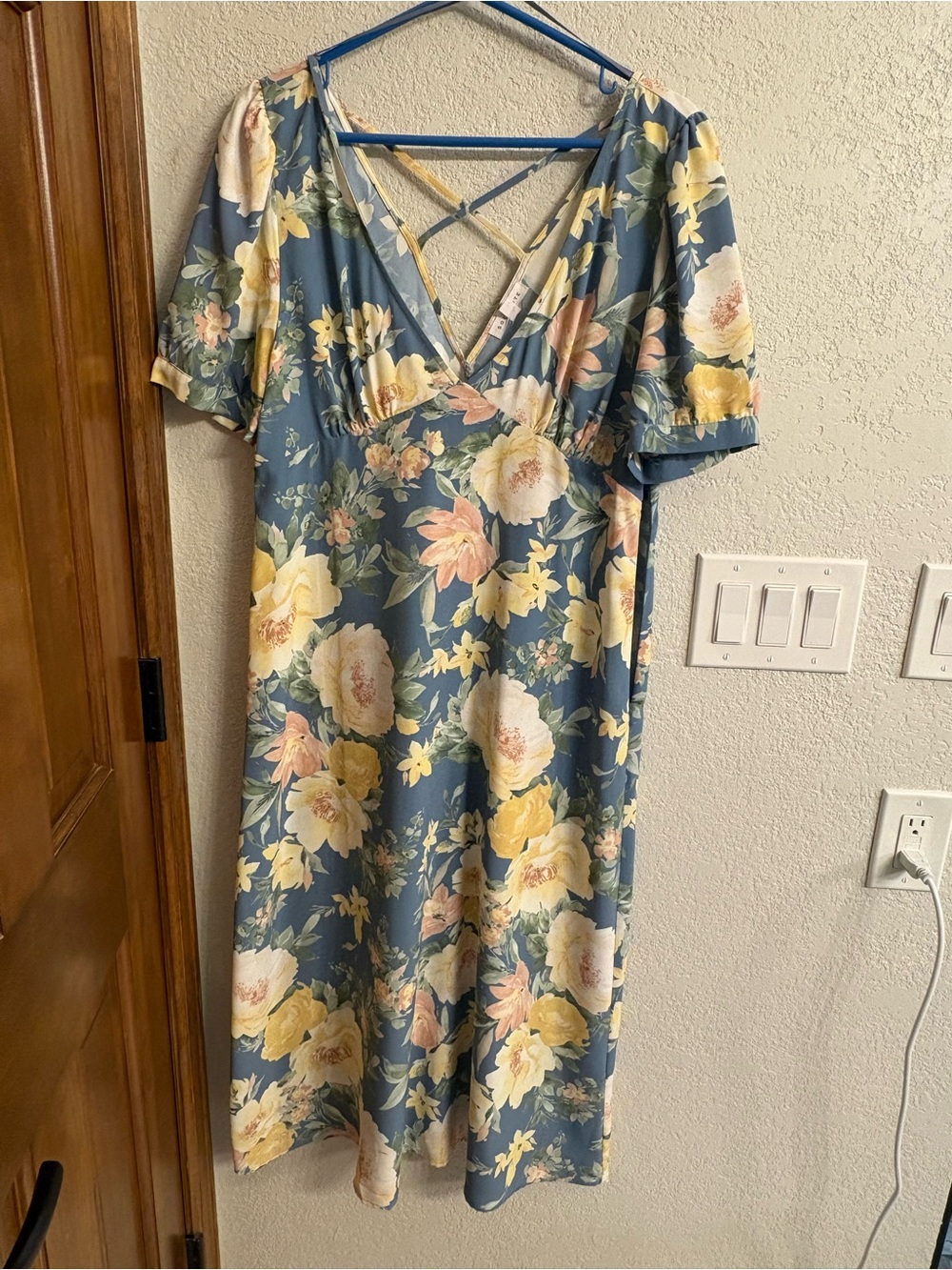 Socialite Blue Floral Midi Dress with Yellow and Cream Blooms
